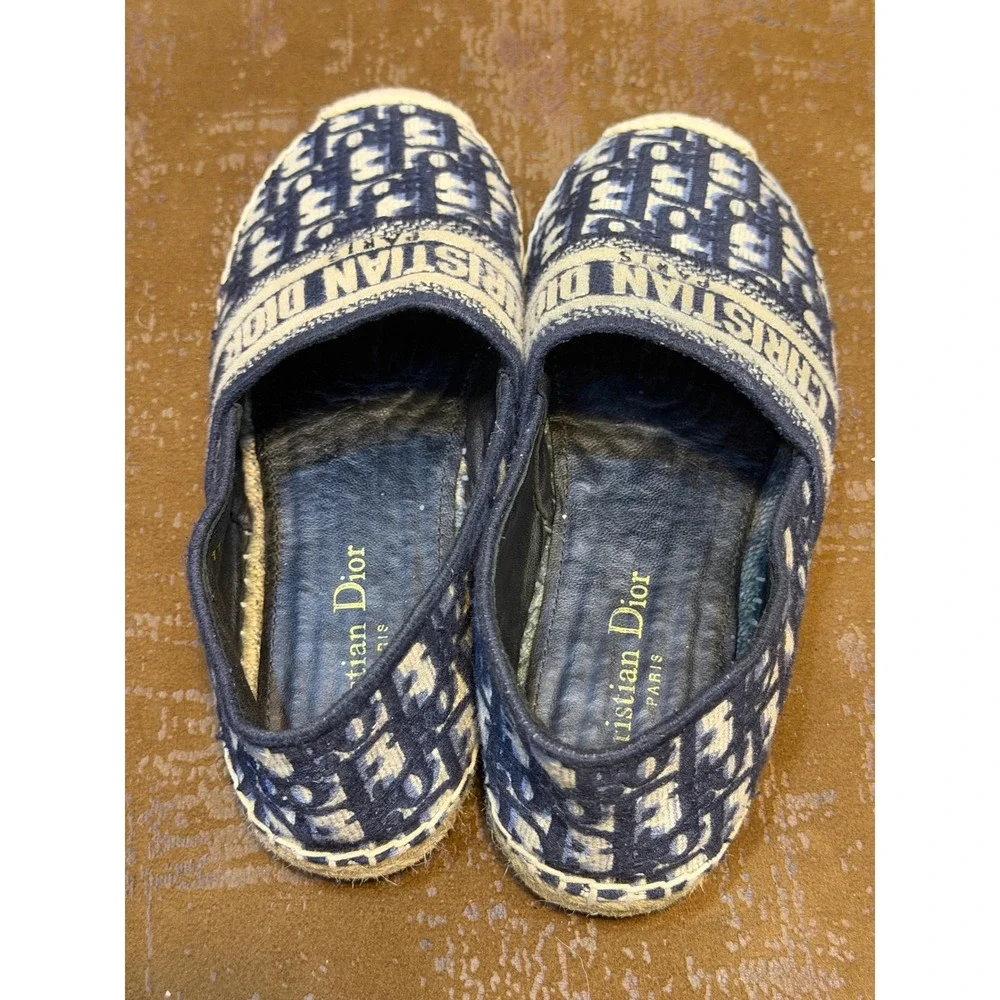 Christian Dior Granville Espadrilles Navy Blue Oblique Monogram Flats CL 1119 38